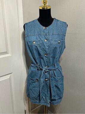 Vintage Coldwater Creek Denim Mini Dress Size Medium Western Festival